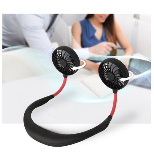New USB Rechargeable Wearable Portable Hand Free Neckband Fan Personal Mini Neck Double Fans 3 Speed Adjustable for Home Office